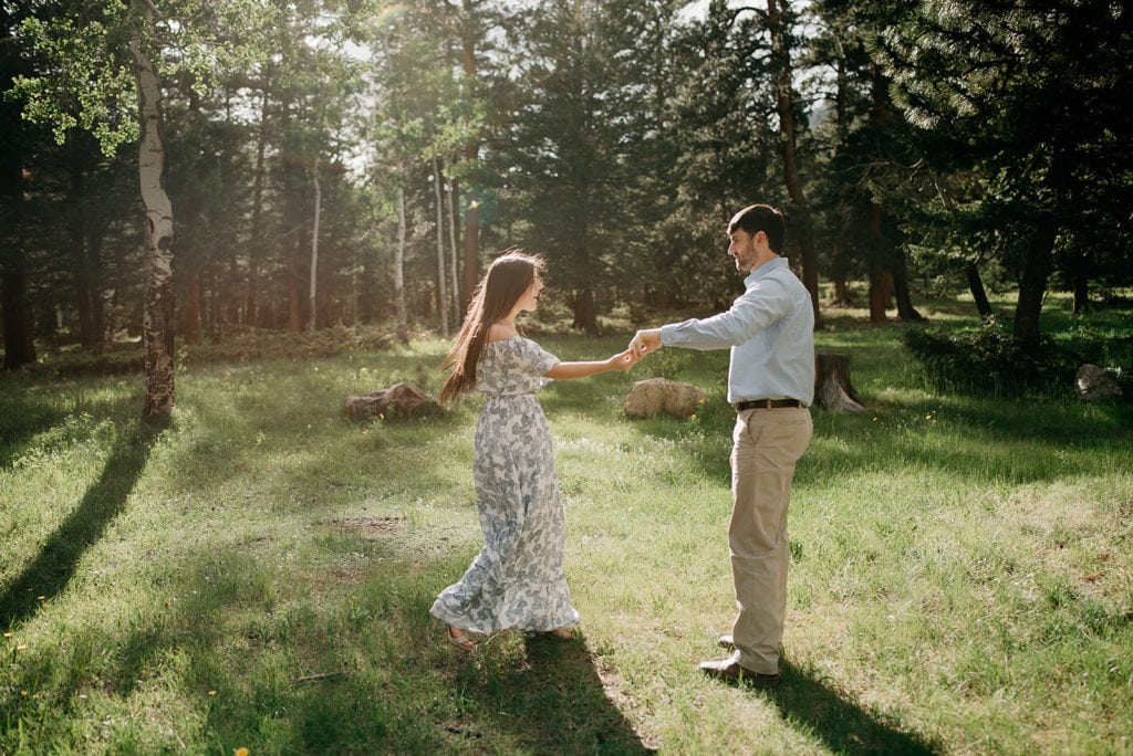 Engagement Session in the forest of Rocky Mountain National Park 