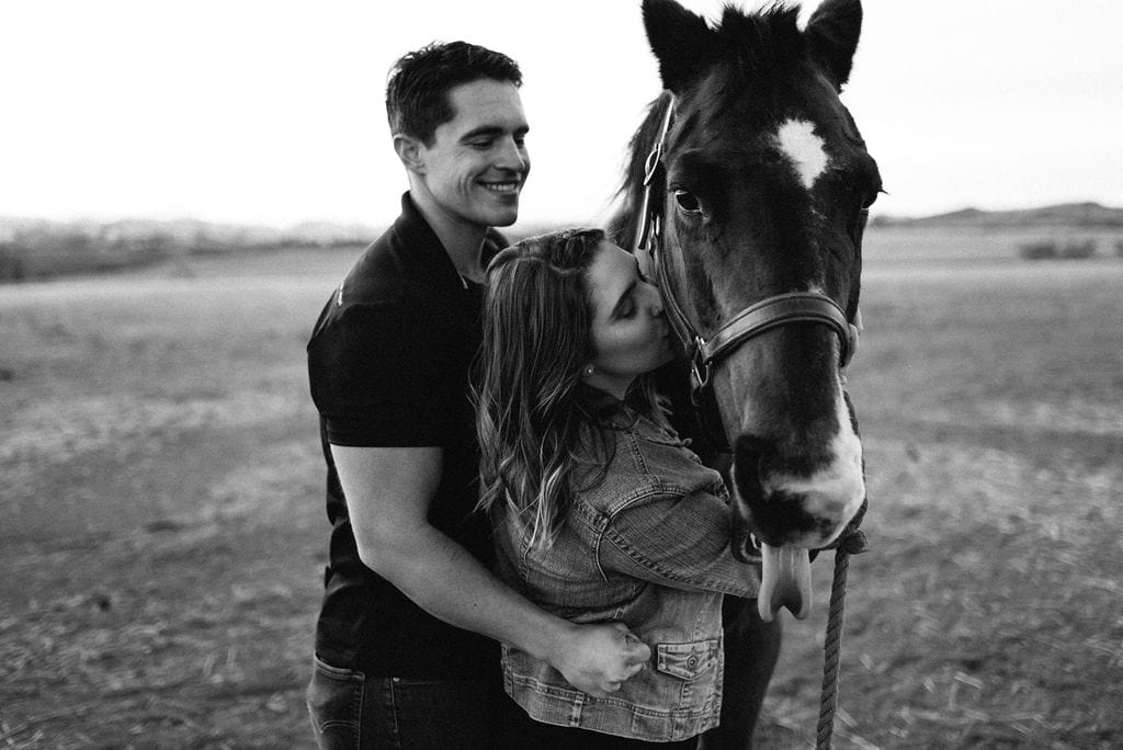 Romantic Engagement with Horses. Colorado Engagement Session. Fort Collins Engagement Session. 