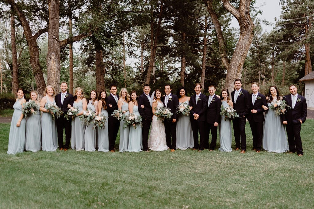 Bride and groom with their wedding party in Colorado Springs Wedding