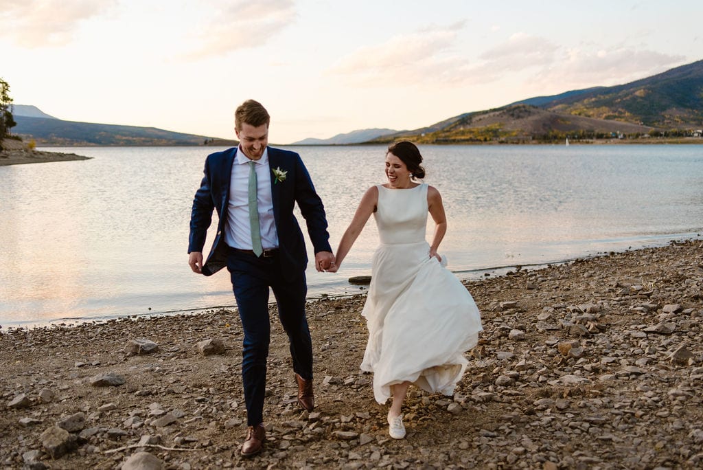 Sunset Wedding Day Portraits on the shore of Lake Dillon