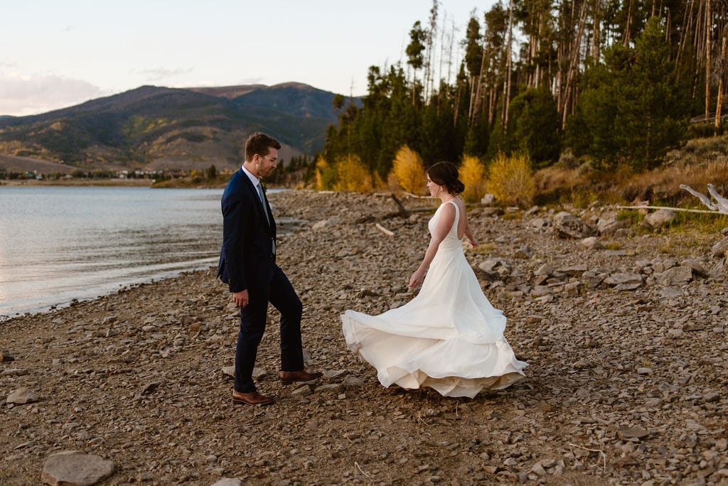 Sunset Wedding Day Portraits on the shore of Lake Dillon