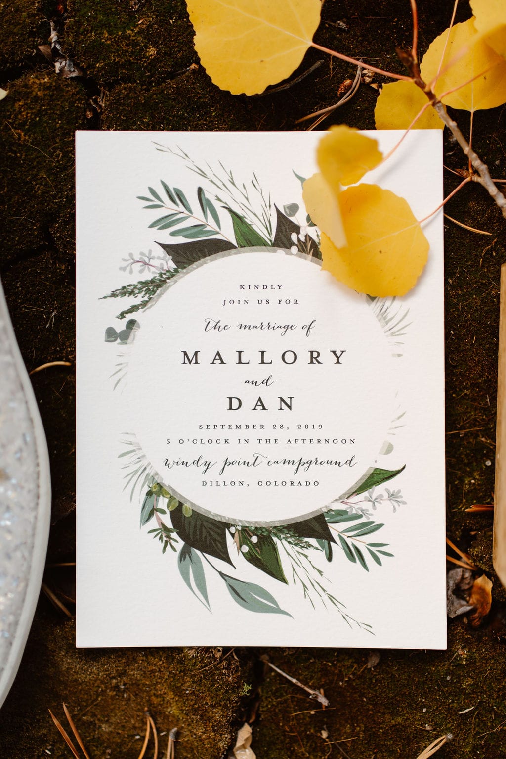 Fall wedding invitation for Windy Point Campground Wedding