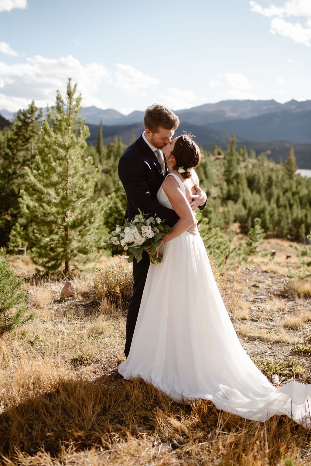 Romantic Bride and Groom Mountain Portraits at Lake Dillon in Colorado