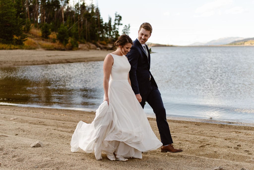 Bride and Groom Portraits at Lake Dillon's Windy Point Campground