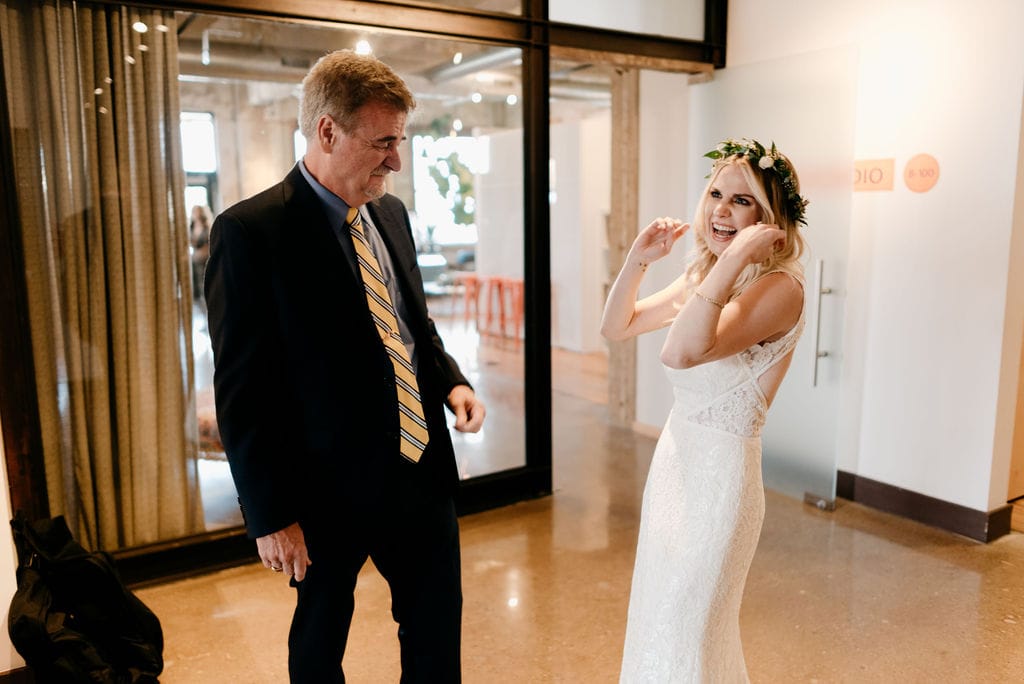 Bride and father first look in dallas