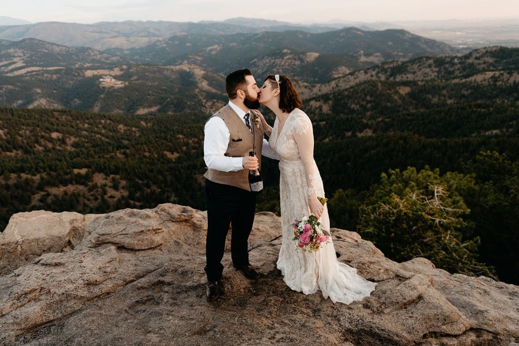 Bride and Groom Kiss at Lost Gulch Elopement