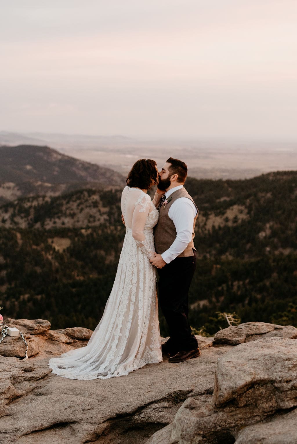 Bride and Groom First Kiss at Lost Gulch Elopement