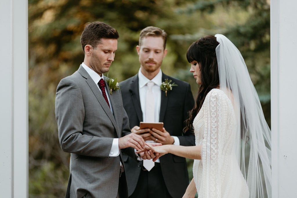 Ring Exchange at Mountain View Ranch Wedding Ceremony