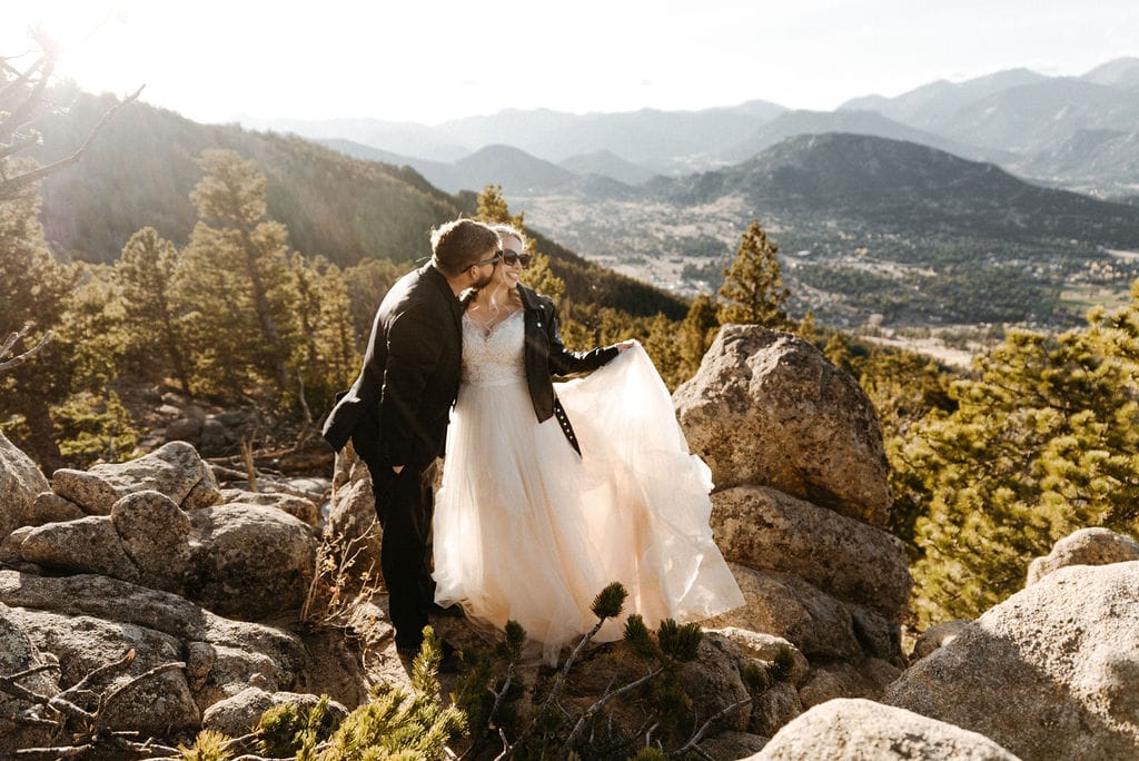 Golden Hour Wedding Portraits on Kruger Rock Overlook in Estes Park, Colorado