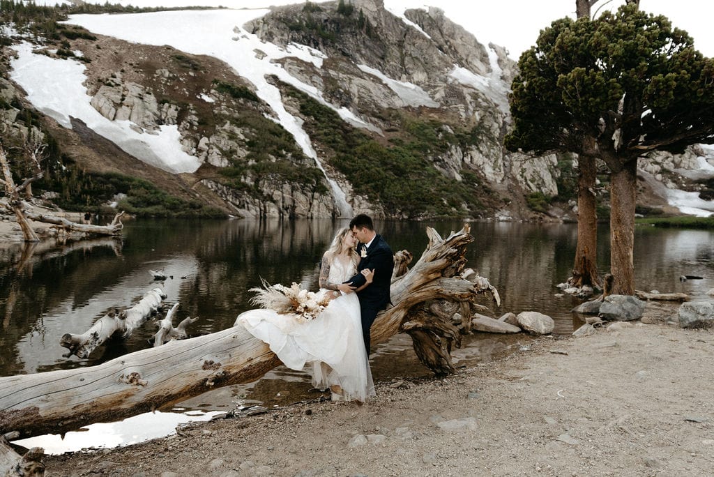 Bride and Groom Elope next to the lake at St Marys Glacier in Colorado