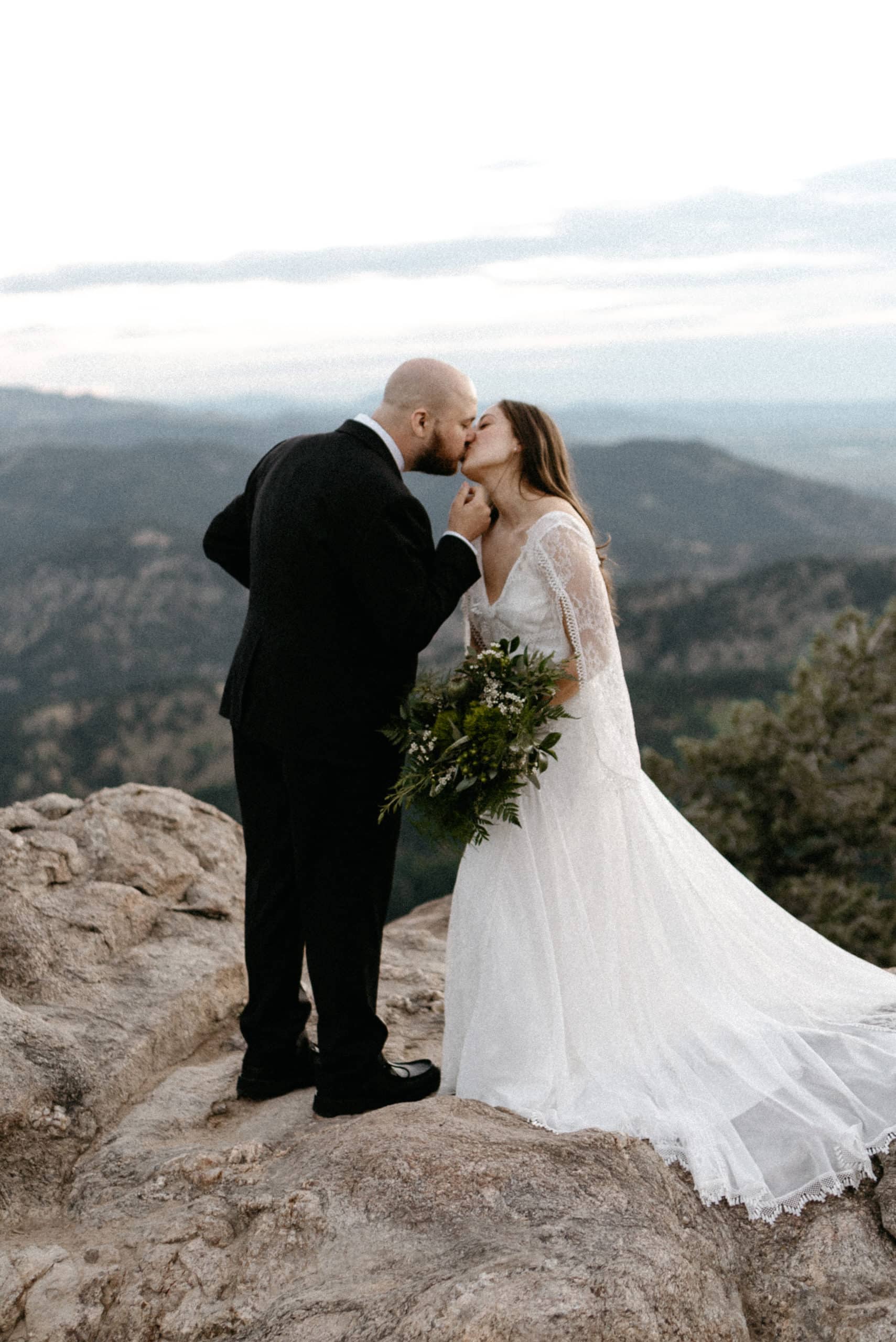 First kiss as husband and wife at lost gulch overlook wedding