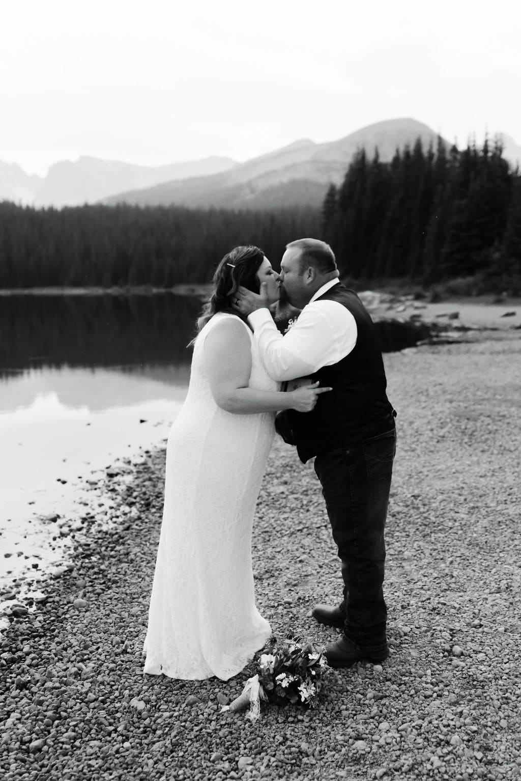 Couples First Kiss at Colorado Elopement at Brainard Lake