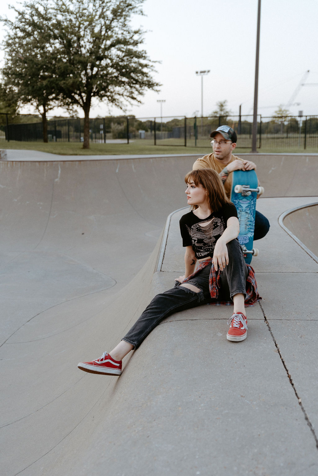 Outdoor Skatepark Engagement Session with Tattooed Couple