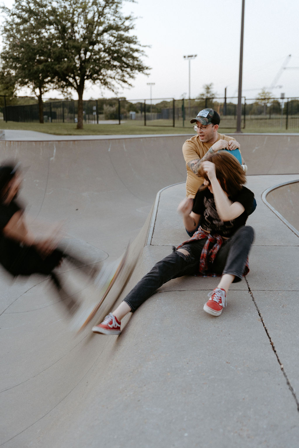 Outdoor Skatepark Engagement Session with Tattooed Couple