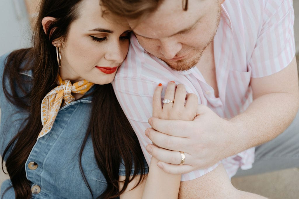 Romantic portrait of an engaged couple in denver colorado
