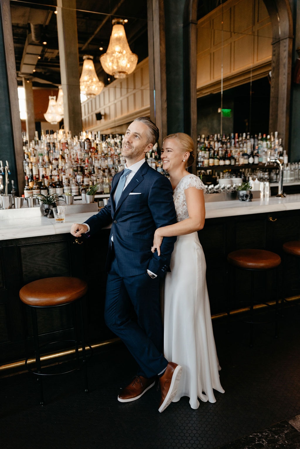 Wedding First look at The Ramble Hotel Death And Co Bar in Downtown Denver