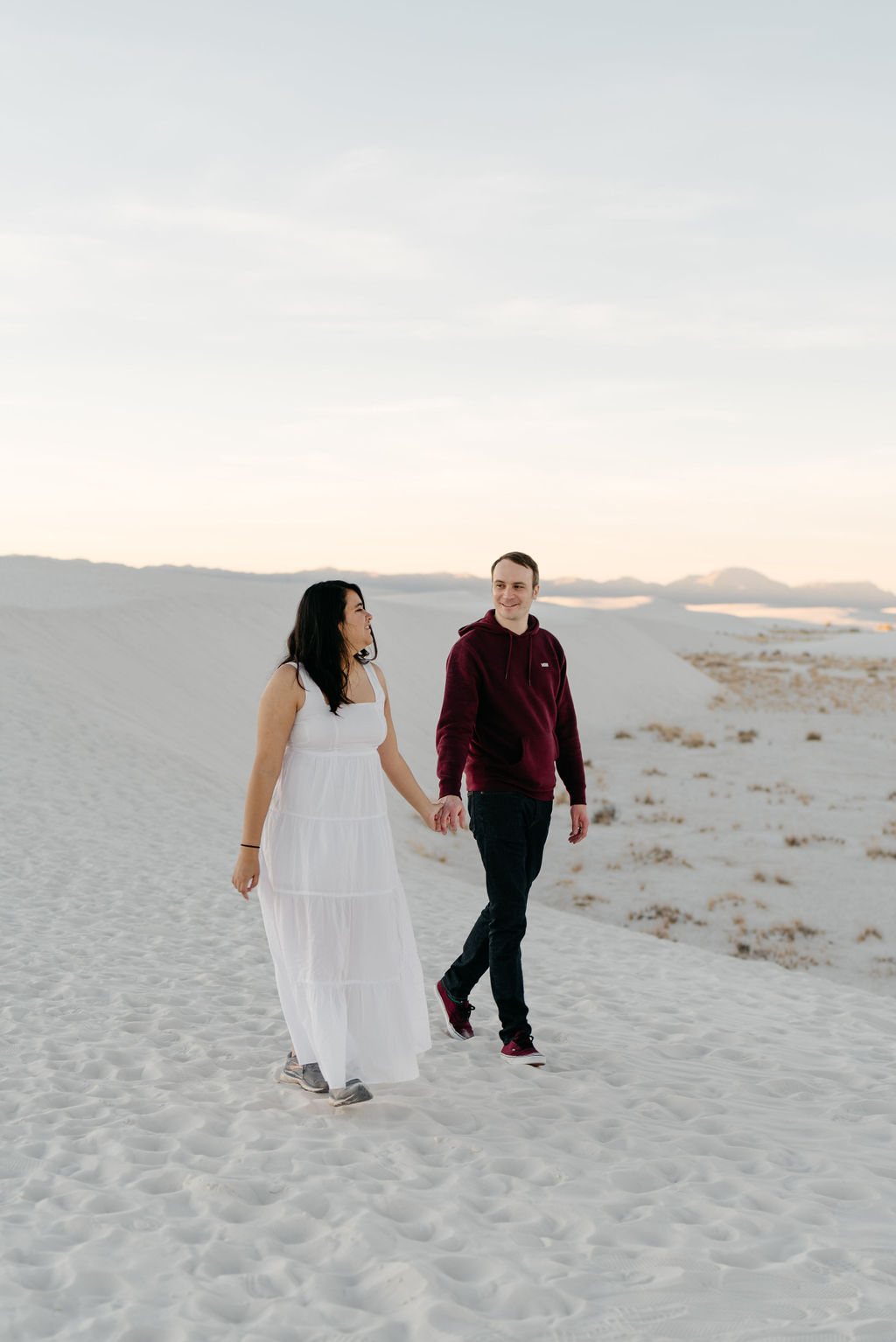 Romantic Walk on top of White Sand Dune in New Mexico