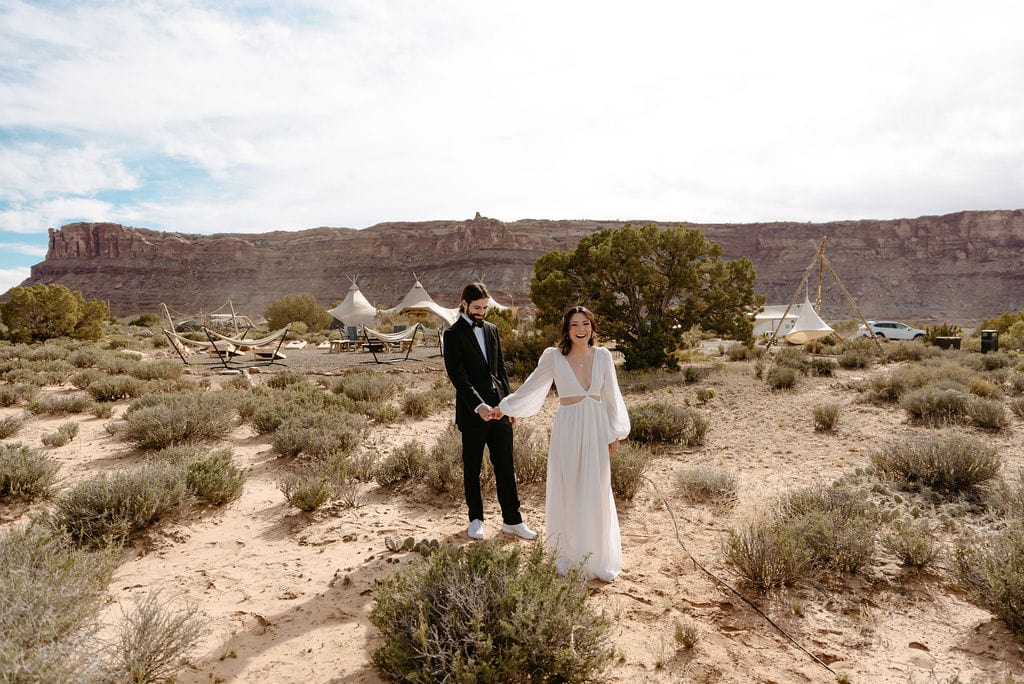 Bride spins for her groom at under canvas moab elopement
