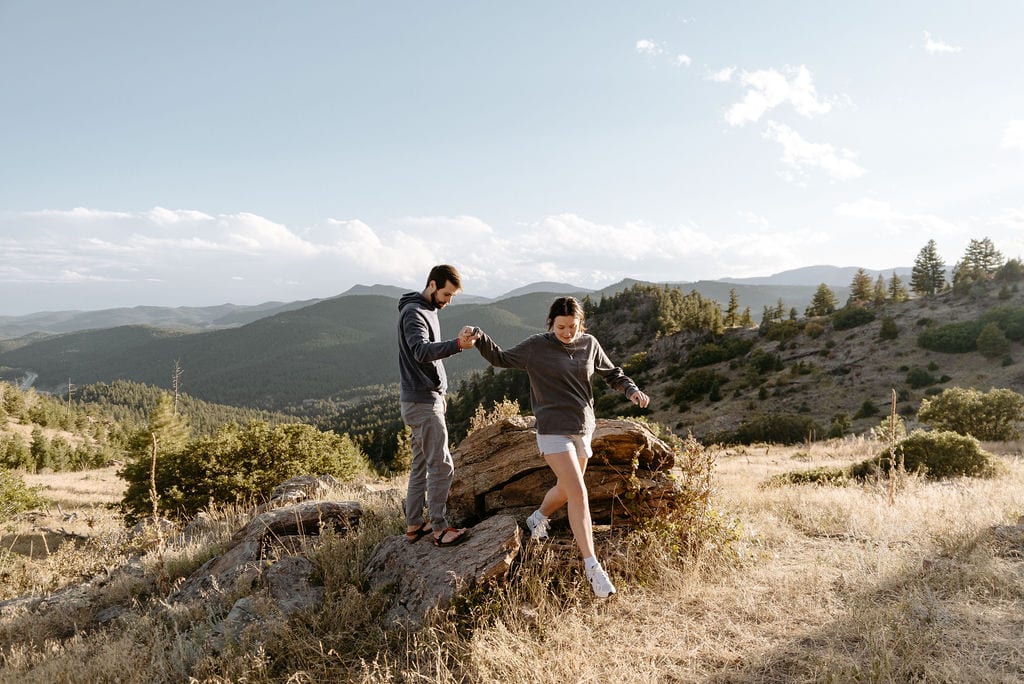 Portraits taken after couple gets engaged at mount falcon near denver