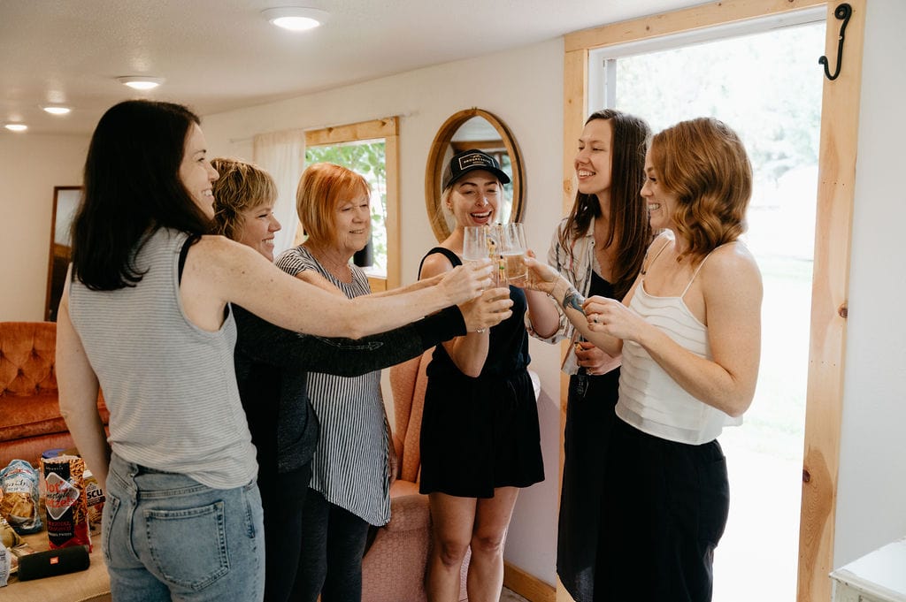 Bride and her friends make a toast
