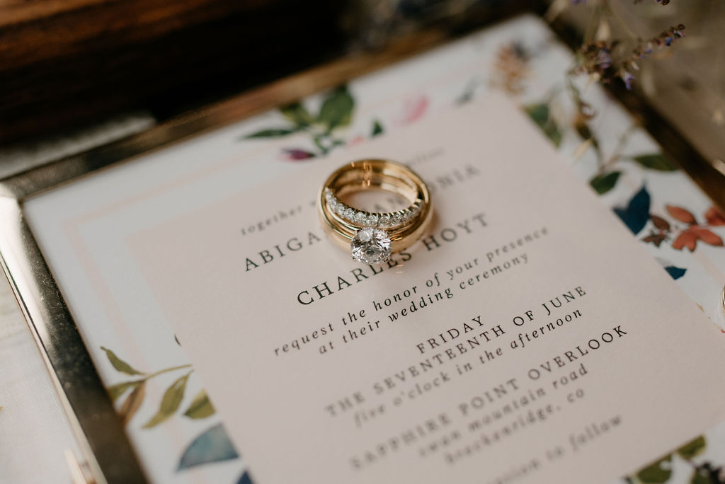 Wedding rings on their invitation