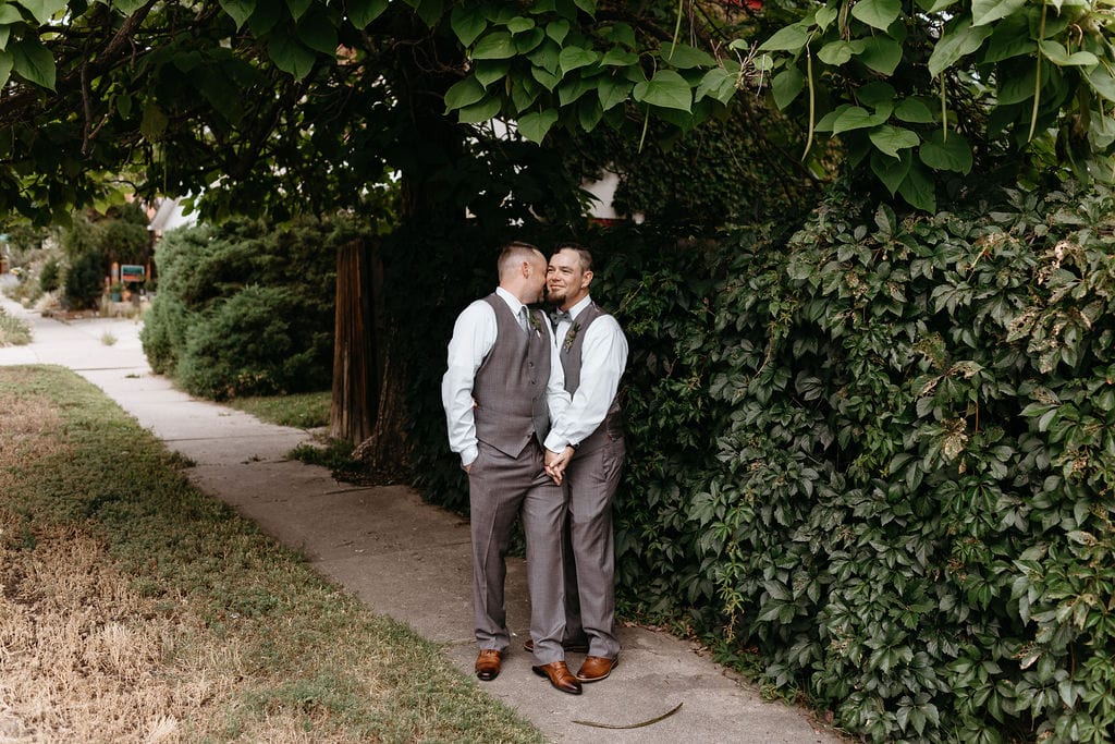 Romantic LGBTQ Wedding Portraits Outside in Wash Park Neighborhood of Denver