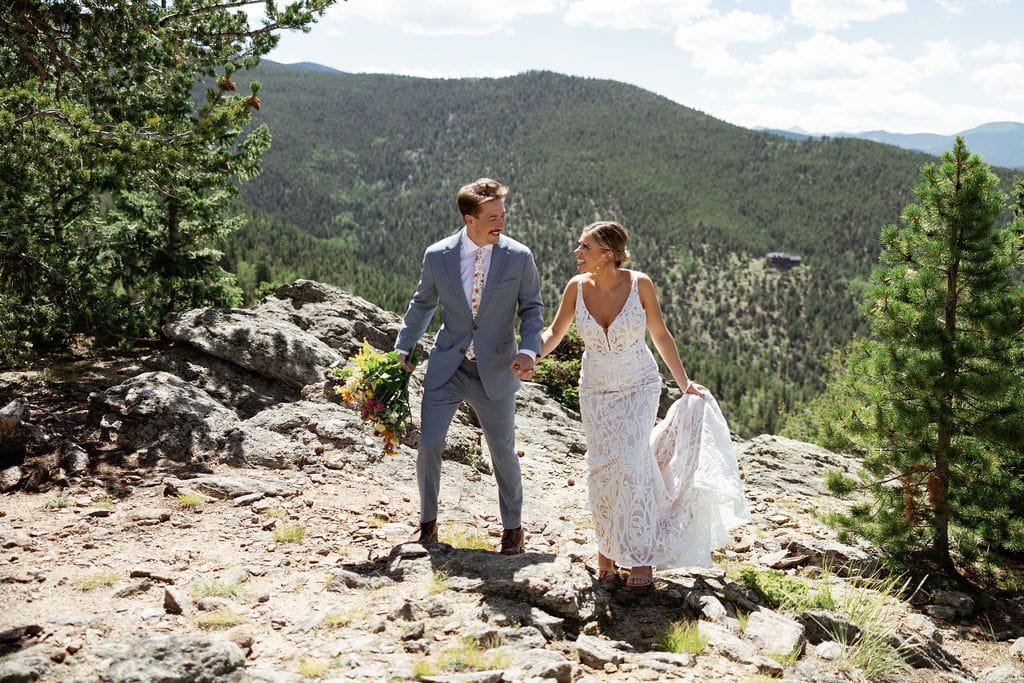 Bride and Groom Portraits on the ridge behind north star gatherings