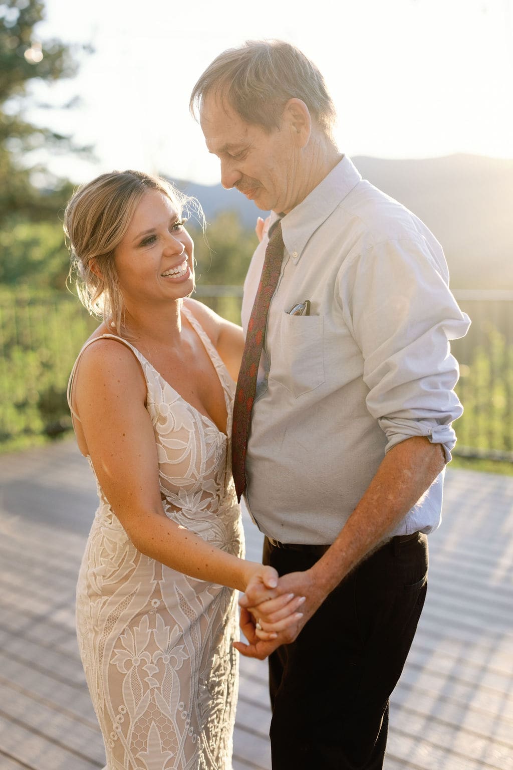 Bride dances with her dad on her wedding day at north star gatherings in Colorado 