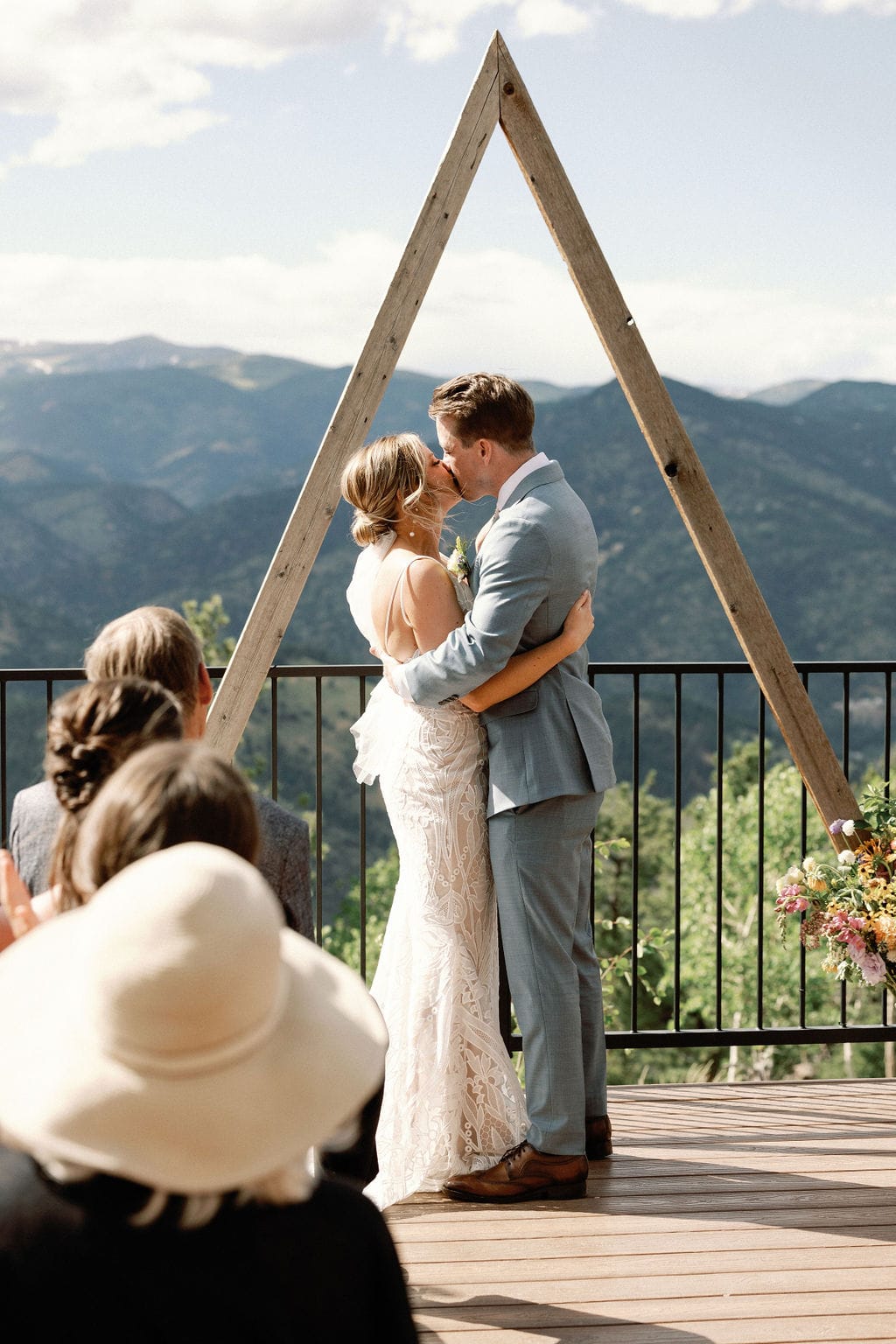 First Kiss in the Colorado Mountains at Idaho Springs Wedding