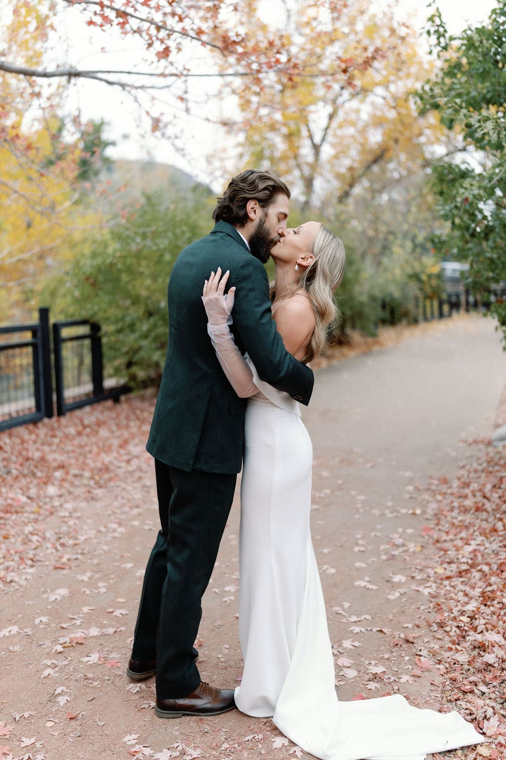 Bride and Groom First Look at Fall Colorado Wedding in Golden 