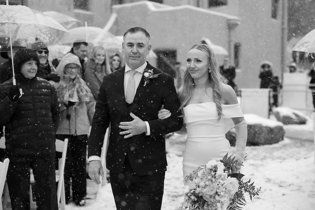 Snowy wedding in Denver Colorado at Red Rocks Park and Amphitheater