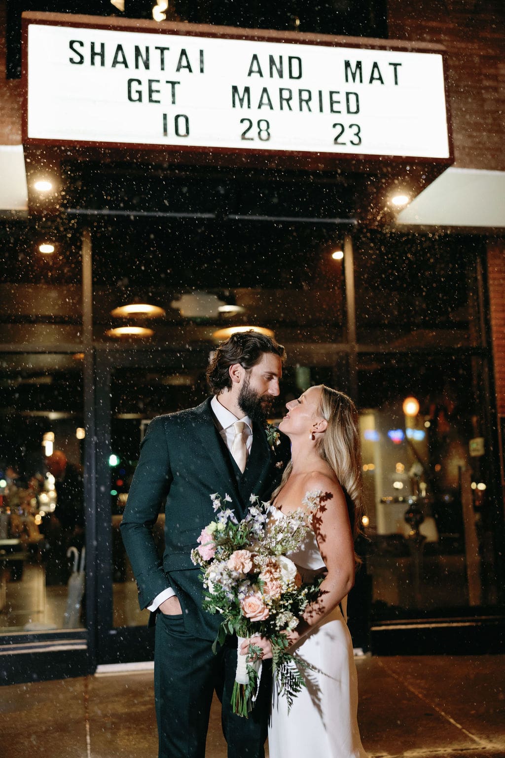 Romantic Night Portraits in the snow out from of The Buffalo Rose in Golden