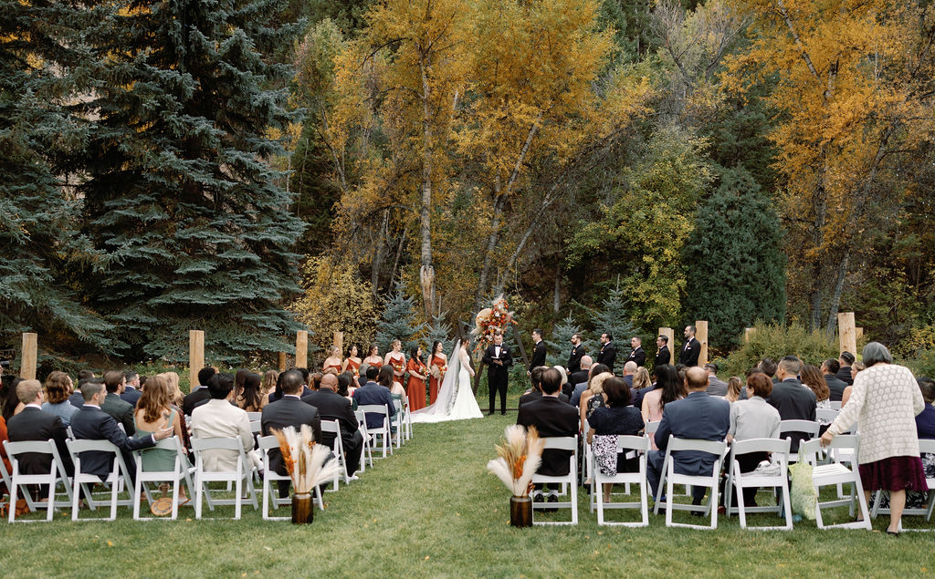 Mt Princeton Hot Springs Wedding Ceremony in early fall with some leaves changing color