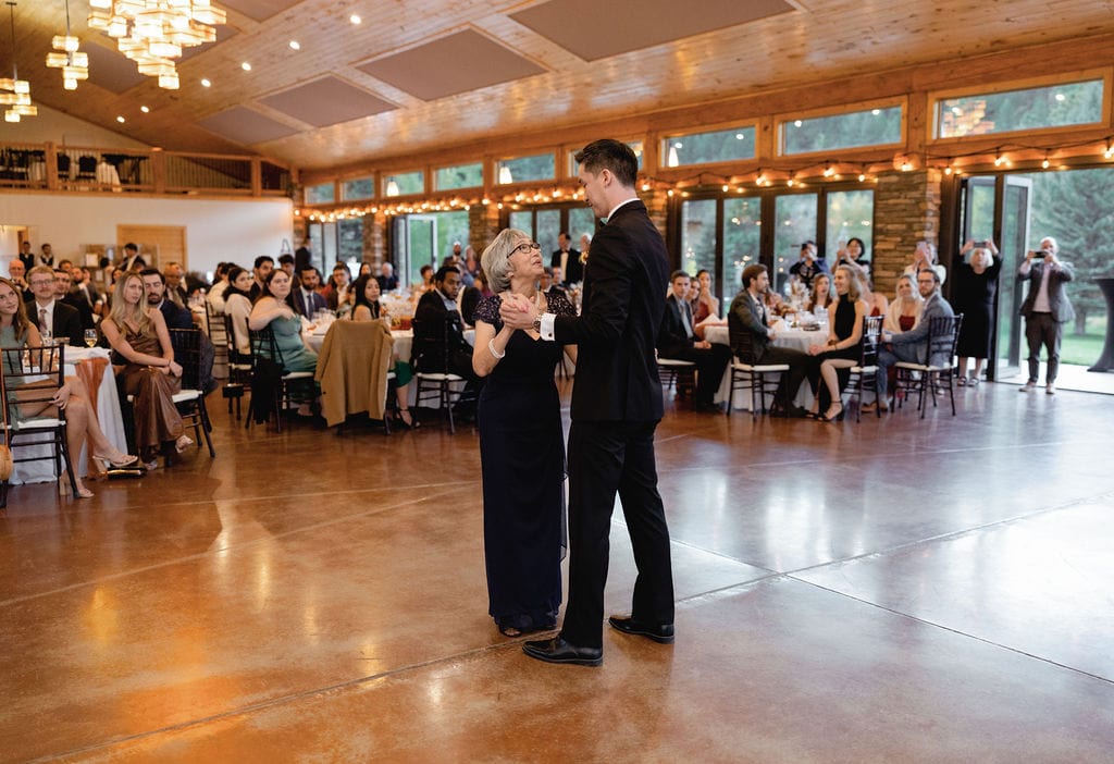Mother and Son dance at mt princeton hot springs on the dance floor of wedding reception