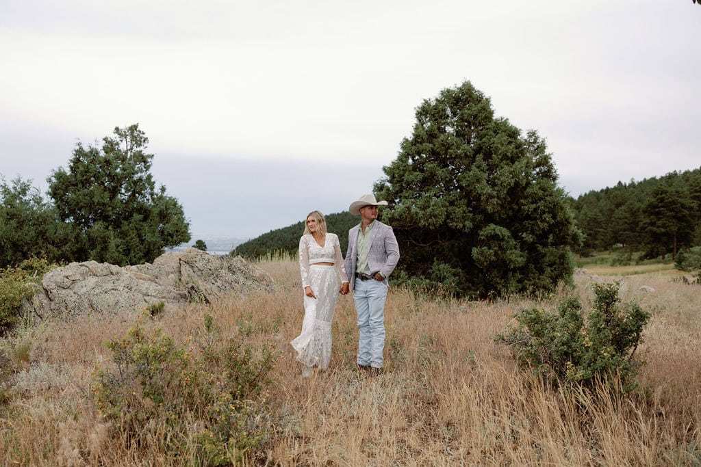 Country Mountain Cocktail Attire worn for a mountain engagement session near Denver