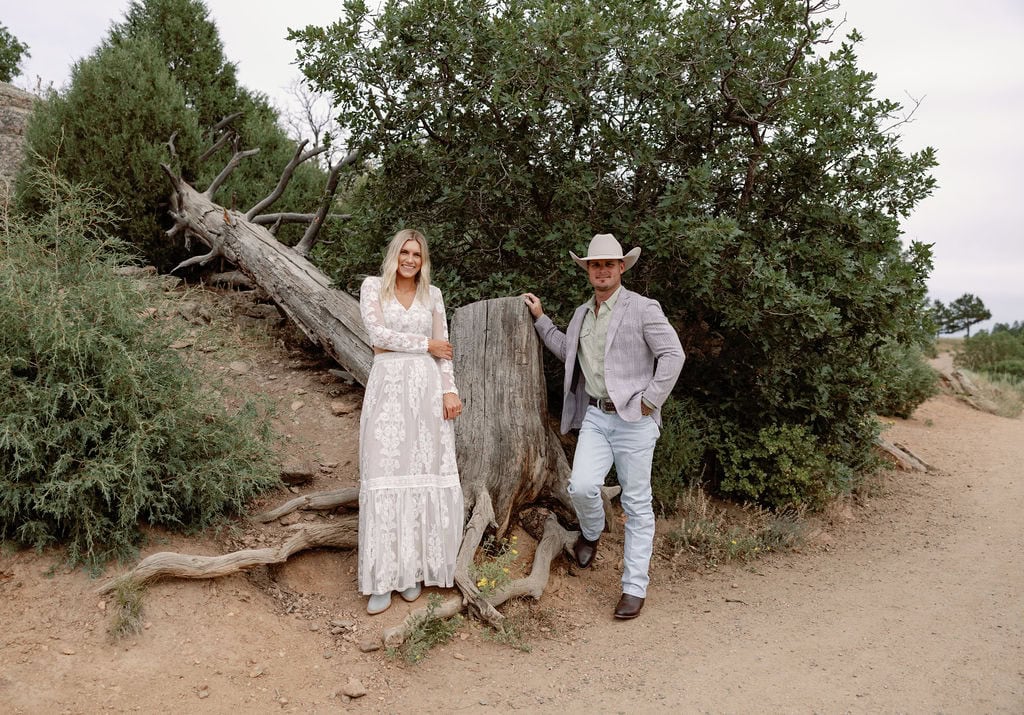 Country Mountain Cocktail Attire worn for a mountain engagement session near Denver