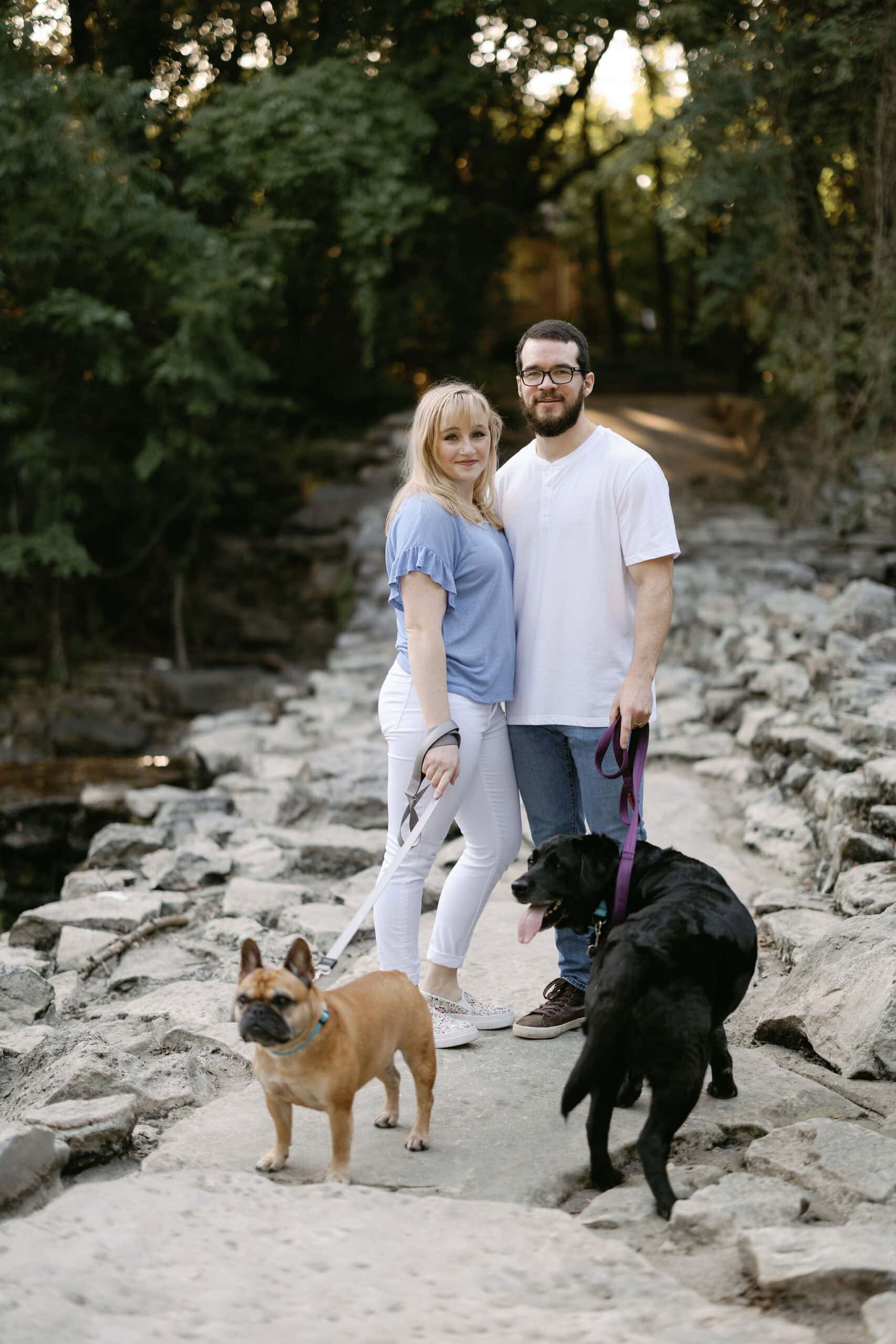 Pet portraits at prairie creek park in richardson standing over the waterfall