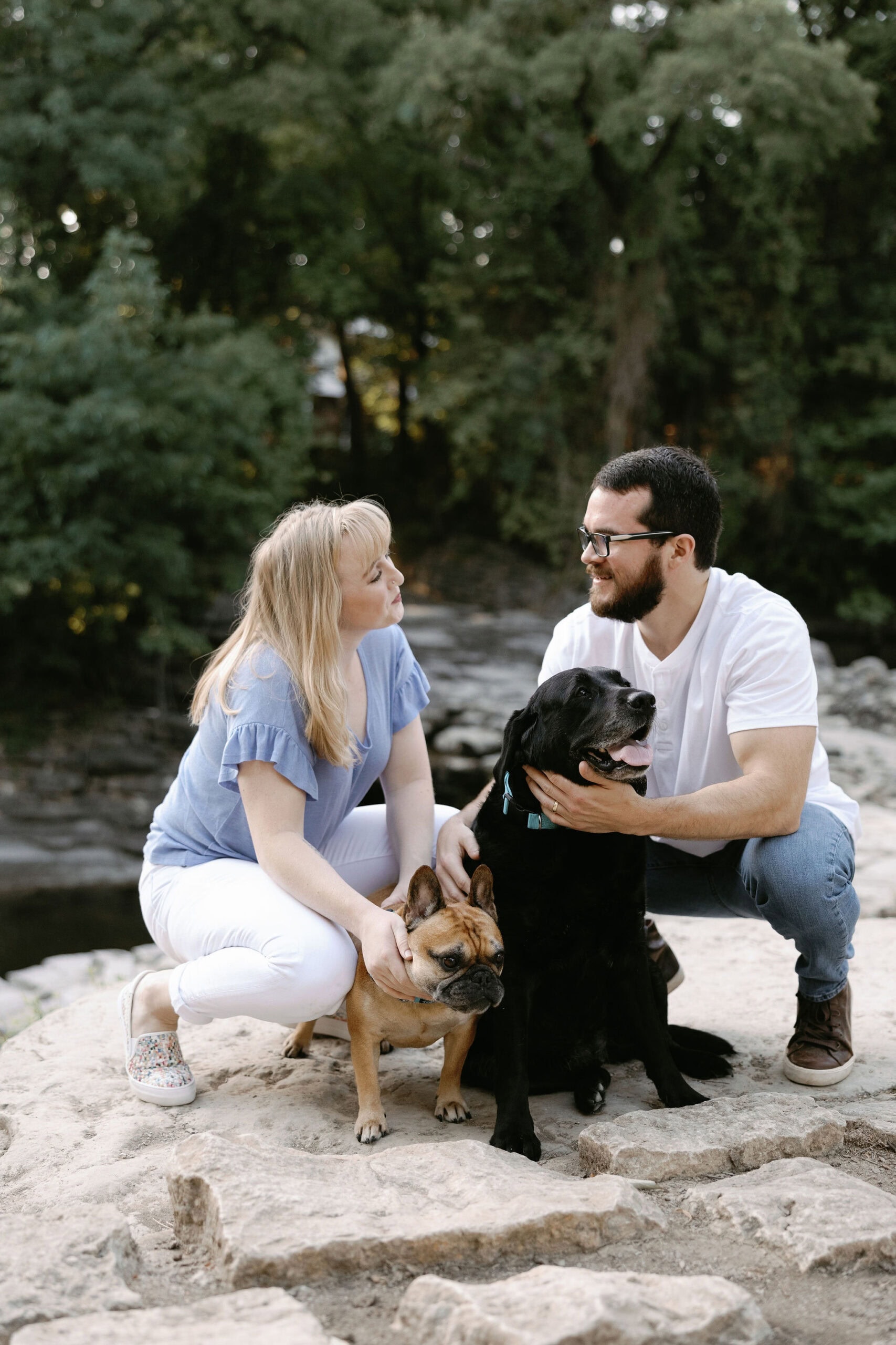 Pet portraits at prairie creek park in richardson standing over the waterfall
