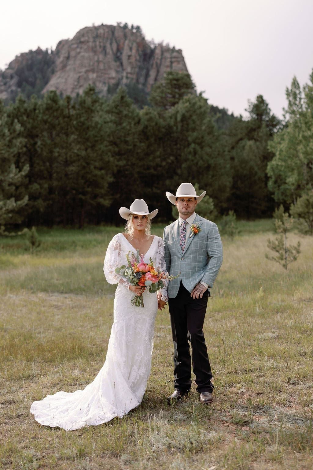 Colorado mountain wedding portraits with country chic attire at mountain view ranch by wedgewood weddings