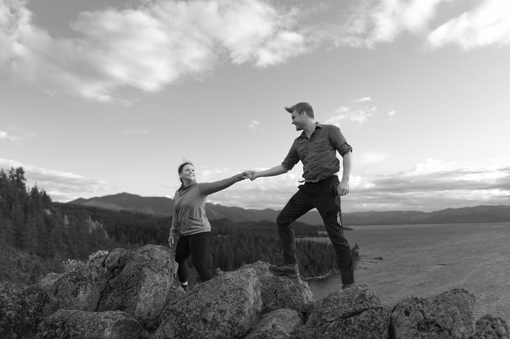 Epic south lake tahoe engagement photos on top of cave rock