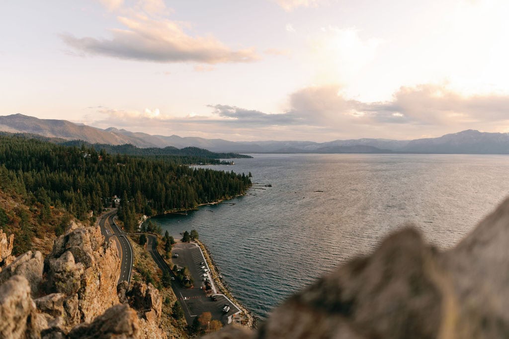 The view from cave rock in south lake tahoe