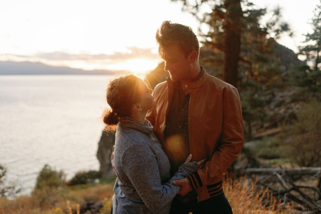 South Lake Tahoe Couples Session at Cave Rock at Sunset during the fall