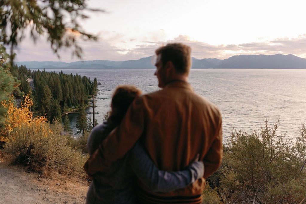 South Lake Tahoe Couples Session at Cave Rock at Sunset during the fall