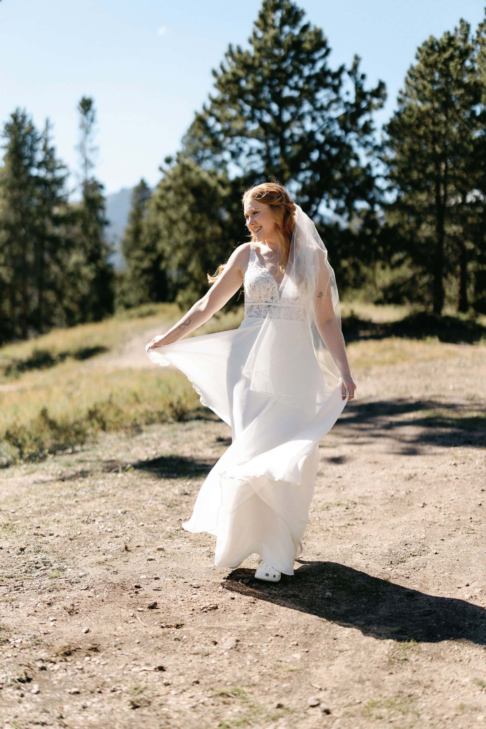 Bridal portraits at Sprague Lake during a RMNP wedding in Estes Park