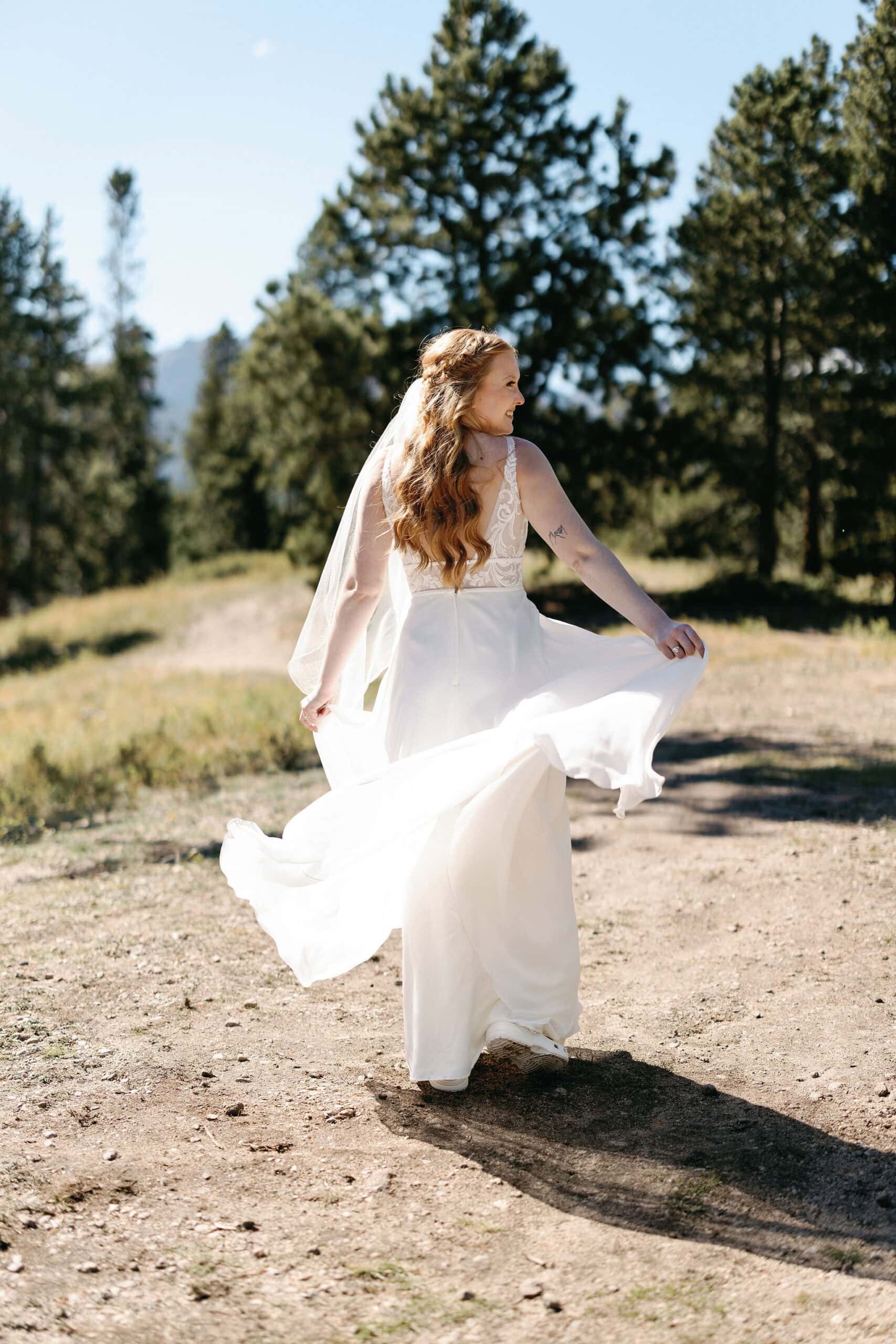 Bridal portraits at Sprague Lake during a RMNP wedding in Estes Park