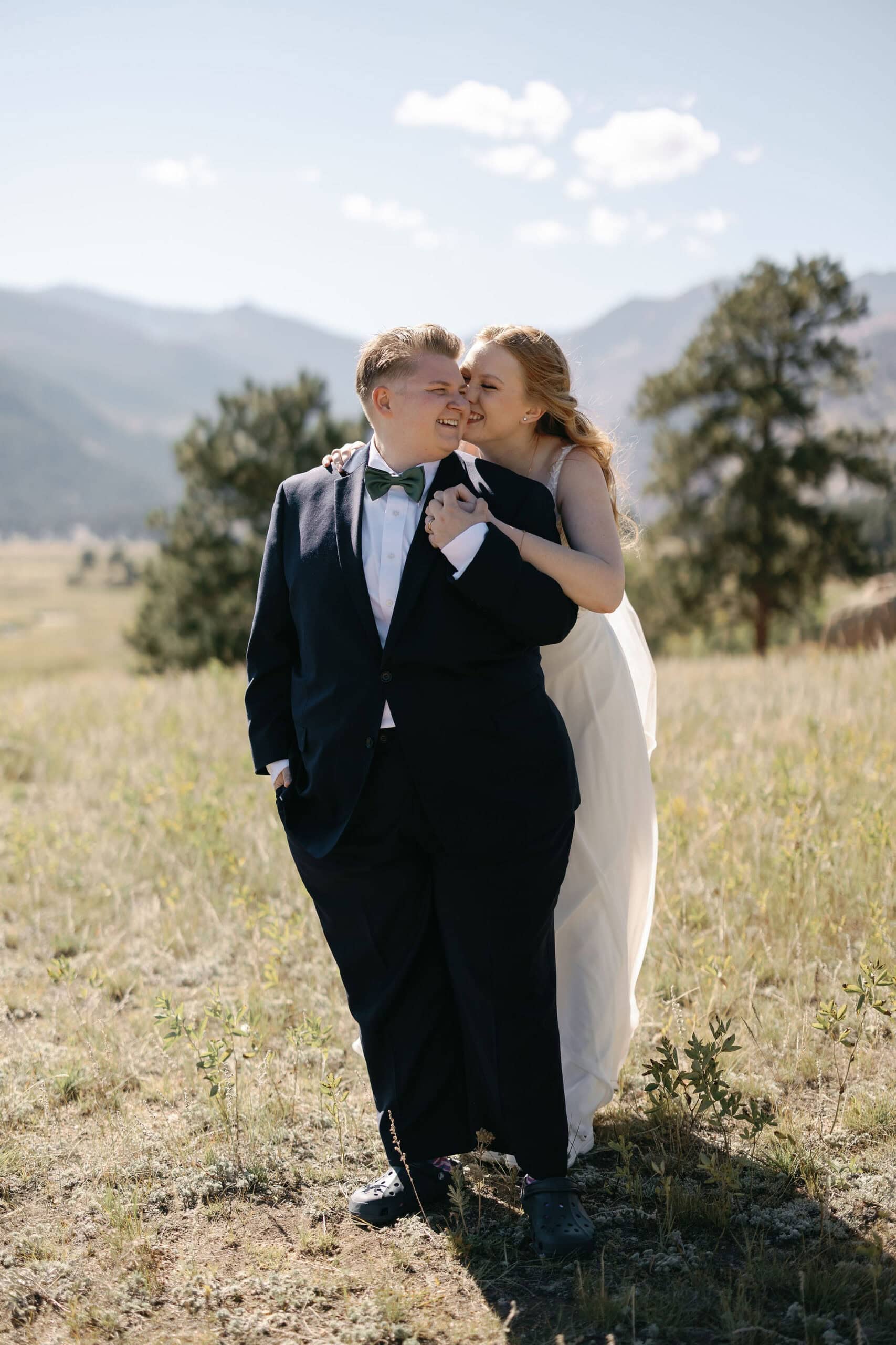 Gorgeous Bride and Bride portraits at moraine park during a rocky mountain national park wedding