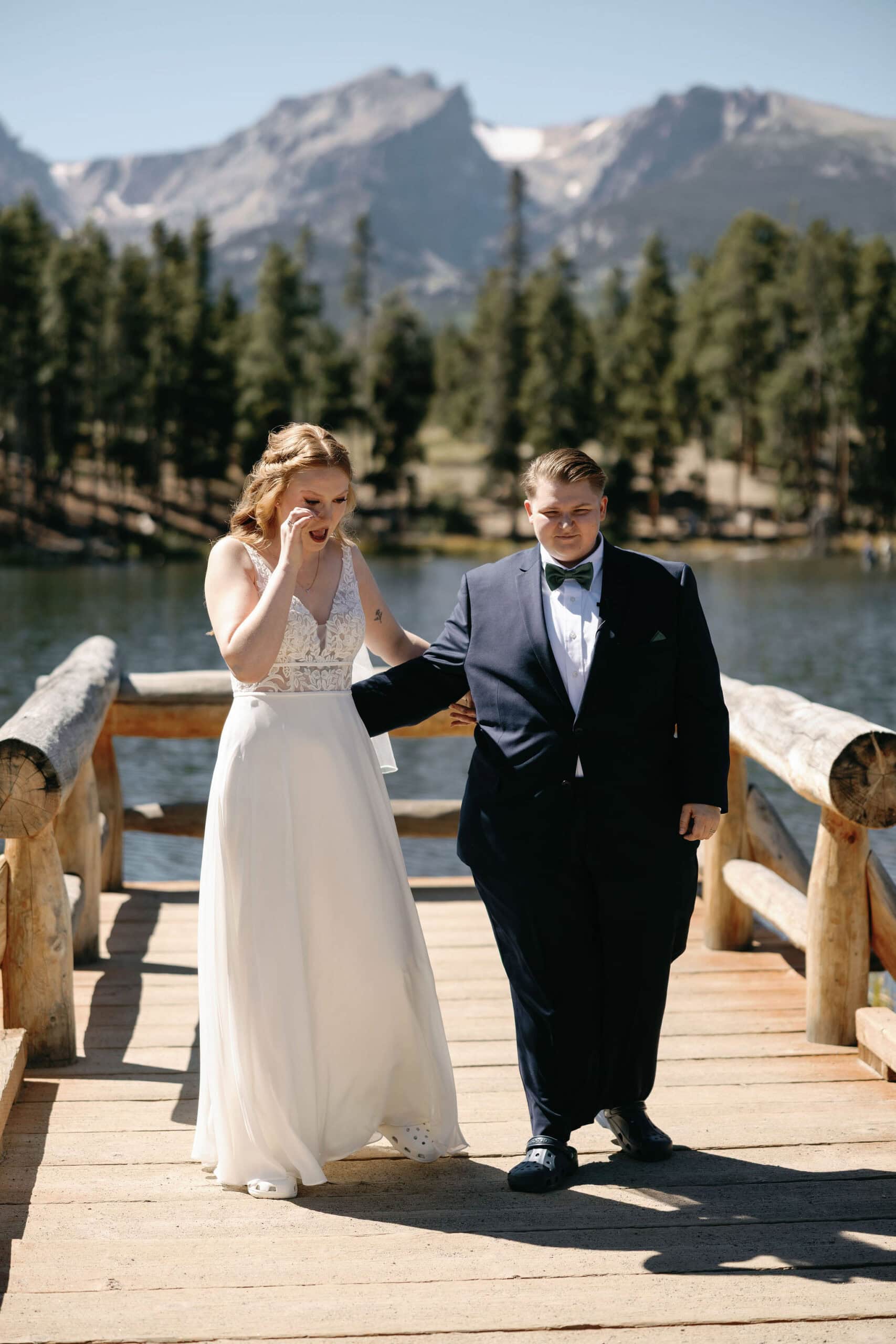 Bride cries after her rmnp wedding ceremony
