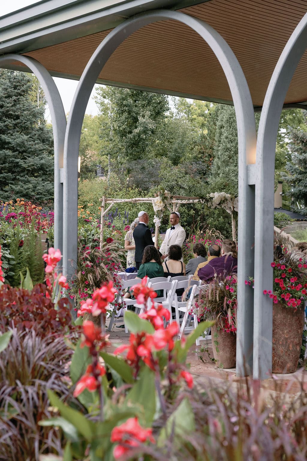 Rainy Denver Botanic Gardens Wedding Ceremony at Annuals Garden and Pavillion