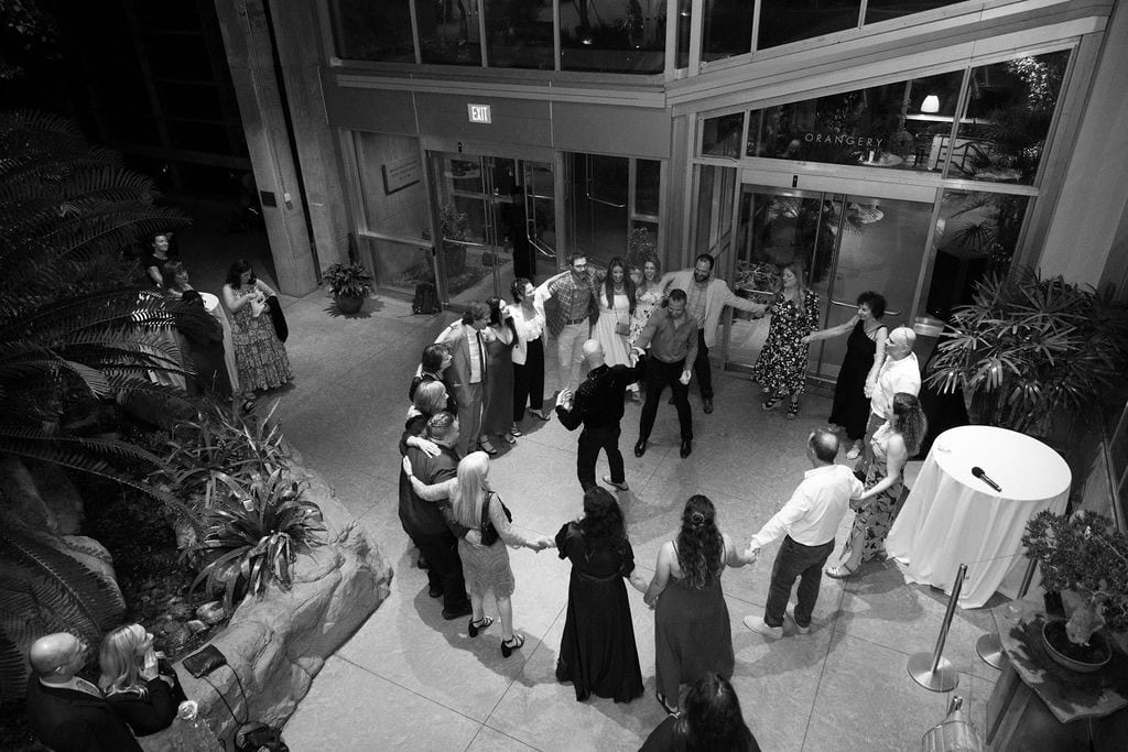 Grooms first dance surrounded by friends and family at Marnies Pavillion at Denver Botanic Gardens Wedding