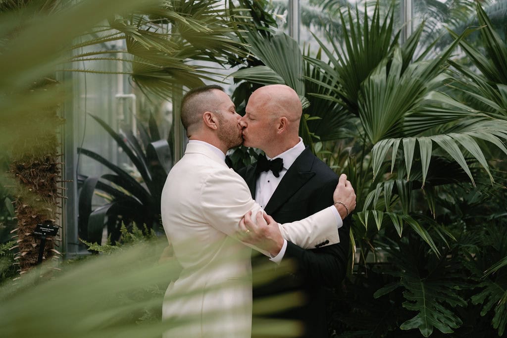 Romantic Groom Portraits at Denver Botanic Gardens Orangery Wedding